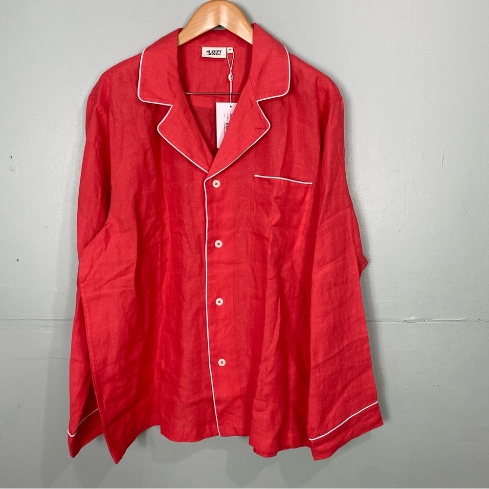 Sleepy‎ Jones Milton Pajama Shirt Red Linen XL